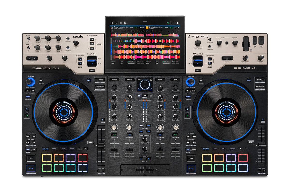 Denon DJ PRIME 4 G2 4-deck standalone DJ system, top-down view