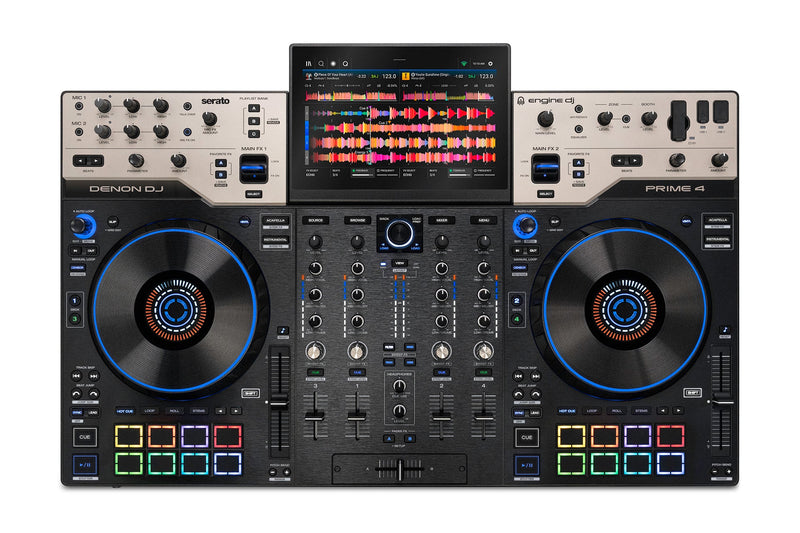 Denon DJ PRIME 4 G2 4-deck standalone DJ system, top-down view