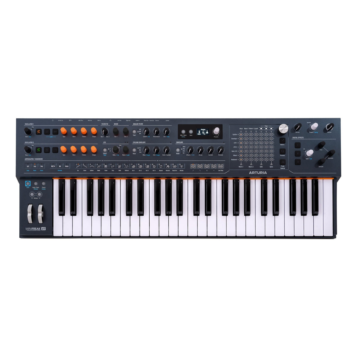 Arturia MiniFreak 49 polyphonic hybrid synthesizer, top view