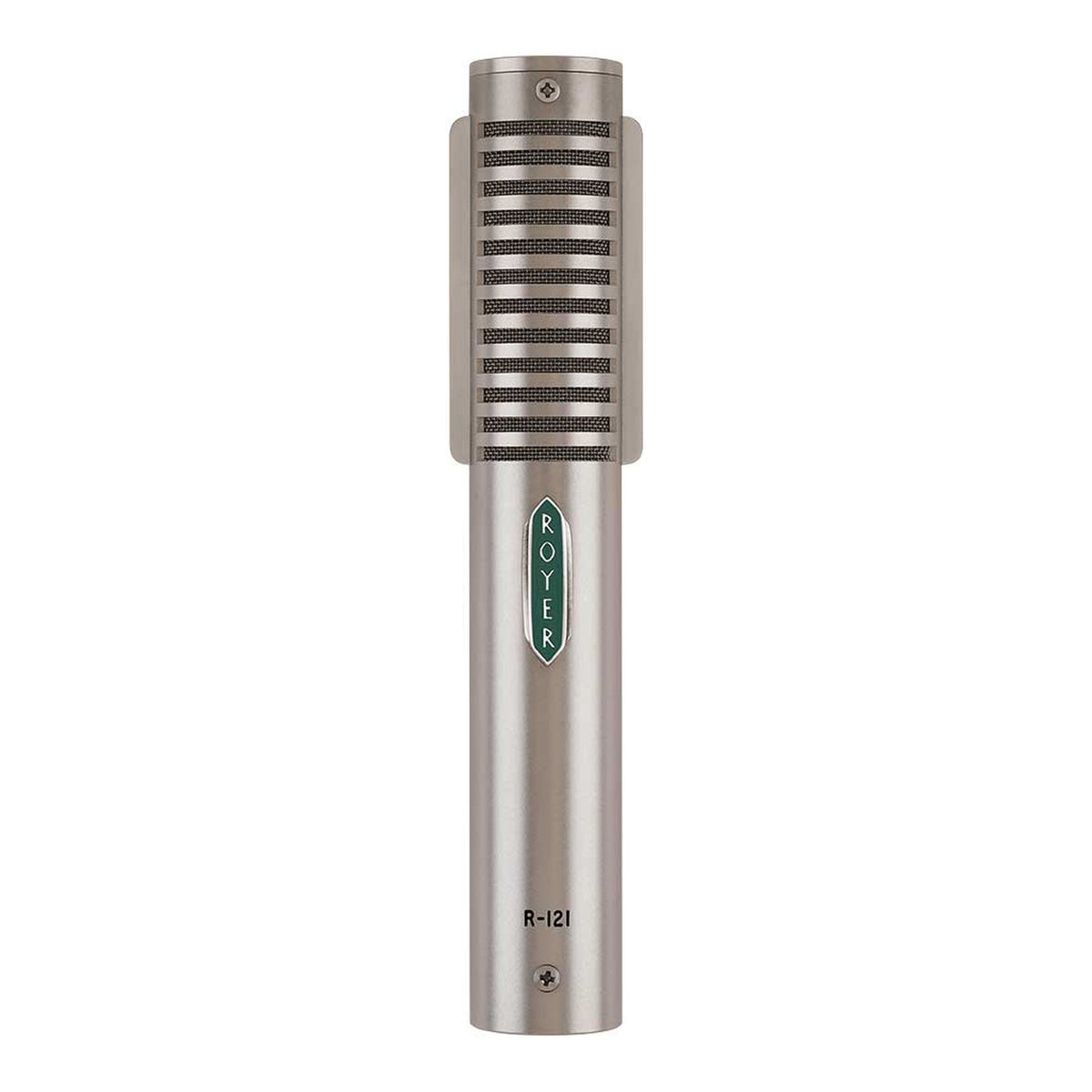 Royer R-121 passive ribbon microphone in satin nickel, front view