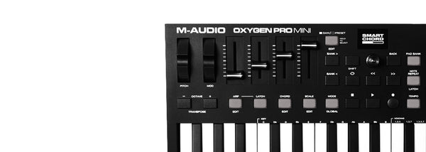 DJ and MIDI controllers for sale Toronto featuring M-Audio Oxygen Pro Mini with faders and control knobs