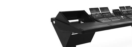 Modern studio desk for music producers designed with sleek black finish and ergonomic layout