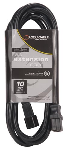 ADJ 16/3 IEC Extension Cord (Male to Female) - 10ft