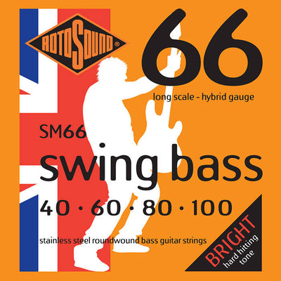 Rotosound Swing Bass 66 SM66 Stainless Steel 4-String Bass Strings (40-100) - Instrument Accessories