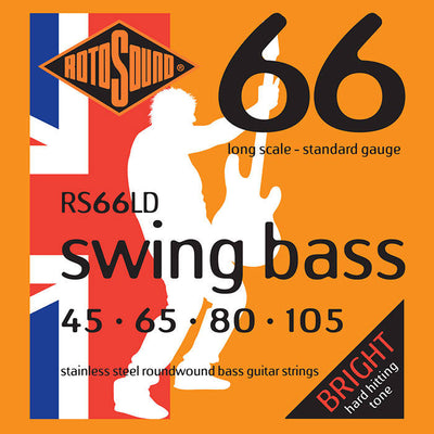 Rotosound Swing Bass 66 RS66LD Stainless Steel 4-String Bass Strings (45-105) - Instrument Accessories