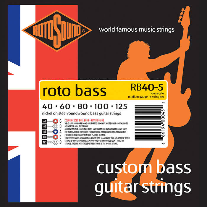 Rotosound Swing Bass 66 RB40-5 UNSILKED Nickel Round Wound 5-String Bass Strings (40-125) - Instrument Accessories