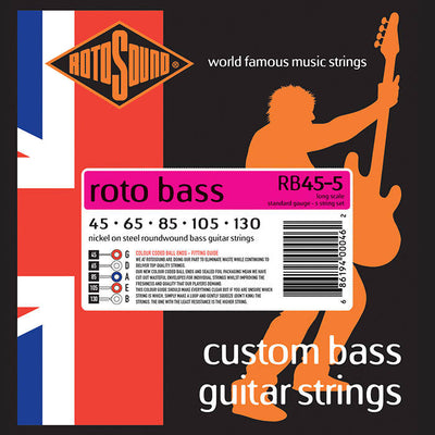 Rotosound Swing Bass 66 RB45-5 UNSILKED Nickel Round Wound 5-String Bass Strings (45-130) - Instrument Accessories