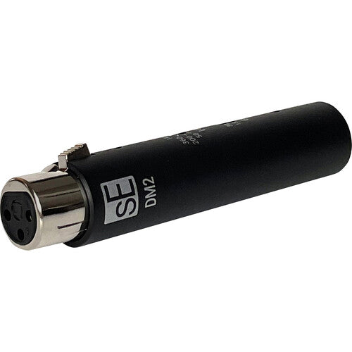 SE Electronics DM2BLACK Dynamite Active In-line Microphone Preamp with Selectable Gain and Impedance in Black – three-quarter left view