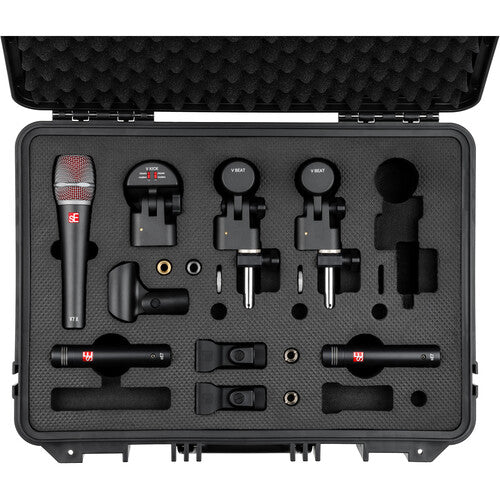SE Electronics VPACK/CLUBS V Pack feat V Kick, 2 V Beat w/clamps, V7 X, Pair of sE7 with Case – three-quarter left view