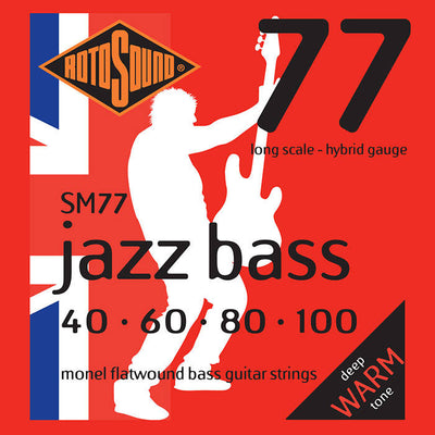 Rotosound Jazz Bass 77 SM77 Monel Flatwound 4-String Bass Strings (40-100) - Instrument Accessories