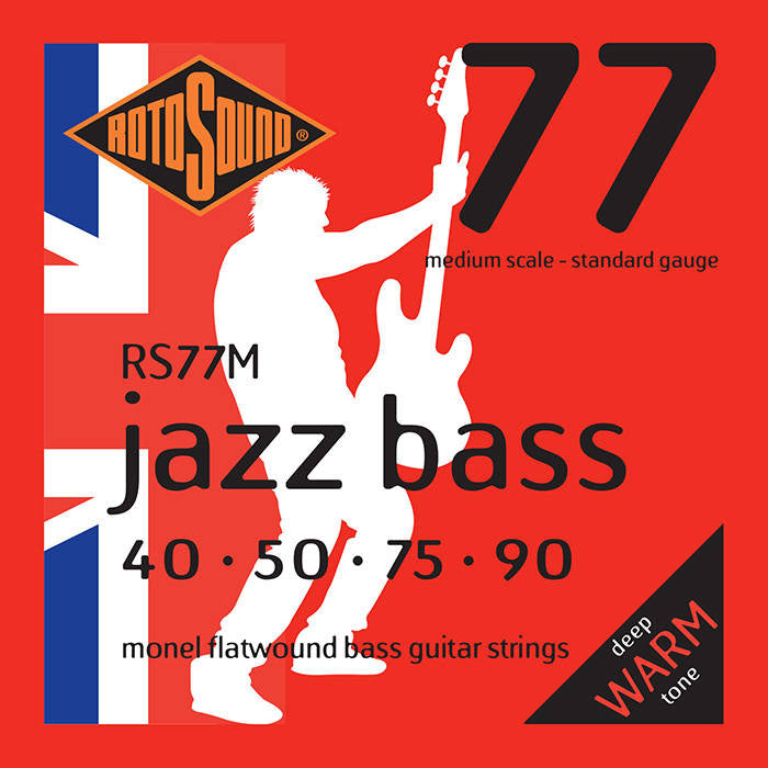 Rotosound Jazz Bass 77 RS77M Monel Flatwound Non Standard Scale Lengths 4-String Bass Strings (40-90) - Instrument Accessories