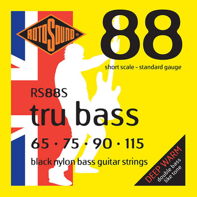 Rotosound Tru Bass 88 RS88S Black Nylon Flatwound Non Standard Scale Lengths 4-String Bass Strings (65-115) - Instrument Accessories