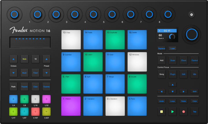 Fender Motion 16 Pad & Transport MIDI Controller - front view