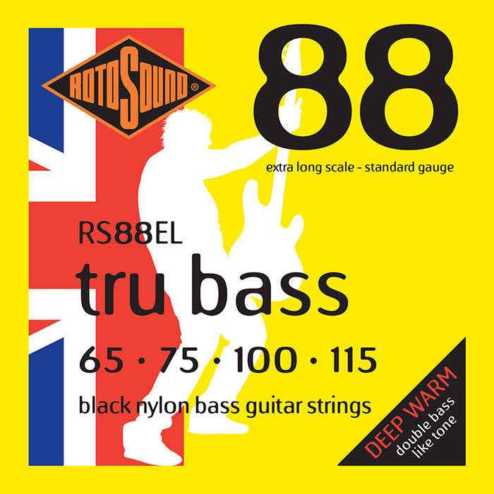 Rotosound Tru Bass 88 RS88EL Black Nylon Flatwound Non Standard Scale Lengths 4-String Bass Strings (65-115) - Instrument Accessories