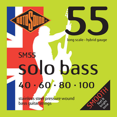 Rotosound Solo Bass 55 SM55 Pressure Wound Finish 4-String Bass Strings (40-100) - Instrument Accessories