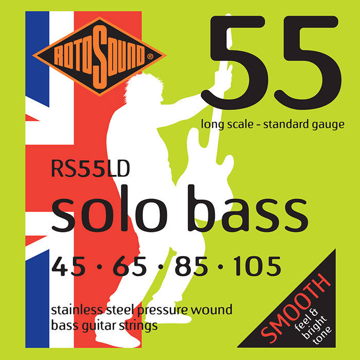Rotosound Solo Bass 55 RS55LD Pressure Wound Finish 4-String Bass Strings (45-105) - Instrument Accessories