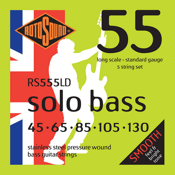 Rotosound Solo Bass 55 RS555LD Pressure Wound Finish 5-String Bass Strings (45-130) - Instrument Accessories