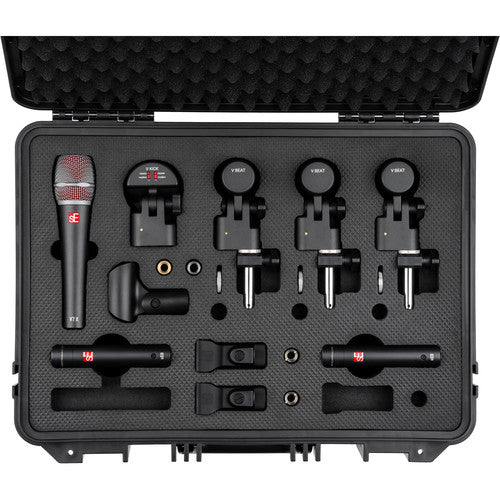 SE Electronics VPACK/ARENA V Pack feat V Kick, 3 V Beat w/clamps, V7 X, Pair of sE8 with Case – three-quarter left view