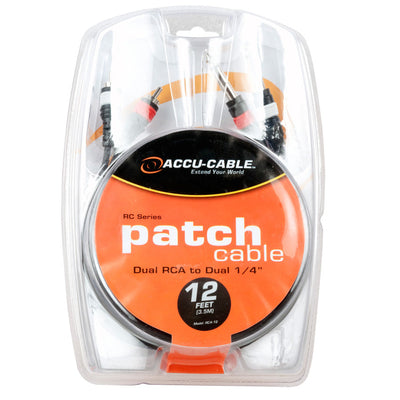 ADJ Patch Cable with Dual RCA to Dual 1/4in - 12ft
