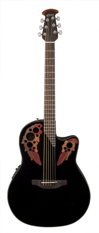 Ovation Celebrity Elite CE44 Mid Cutaway Acoustic-Electric Guitar (Black)