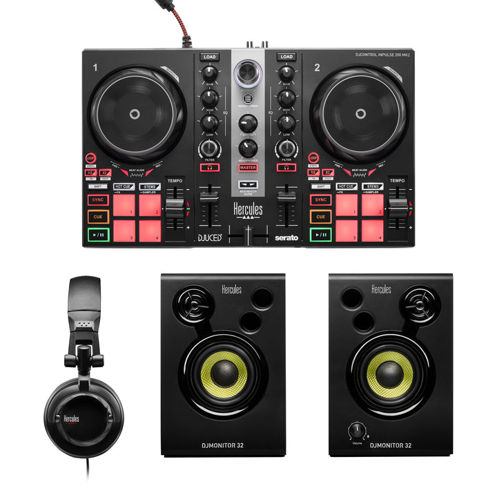 Hercules DJLEARNING KIT MK2 All-in-One DJ Controller Kit for Learning to Mix Software and Tutorials Included