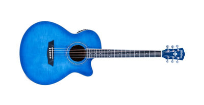Washburn Festival EA15 Mini Jumbo Cutaway Acoustic-Electric Guitar (Flame Transparent Blue)