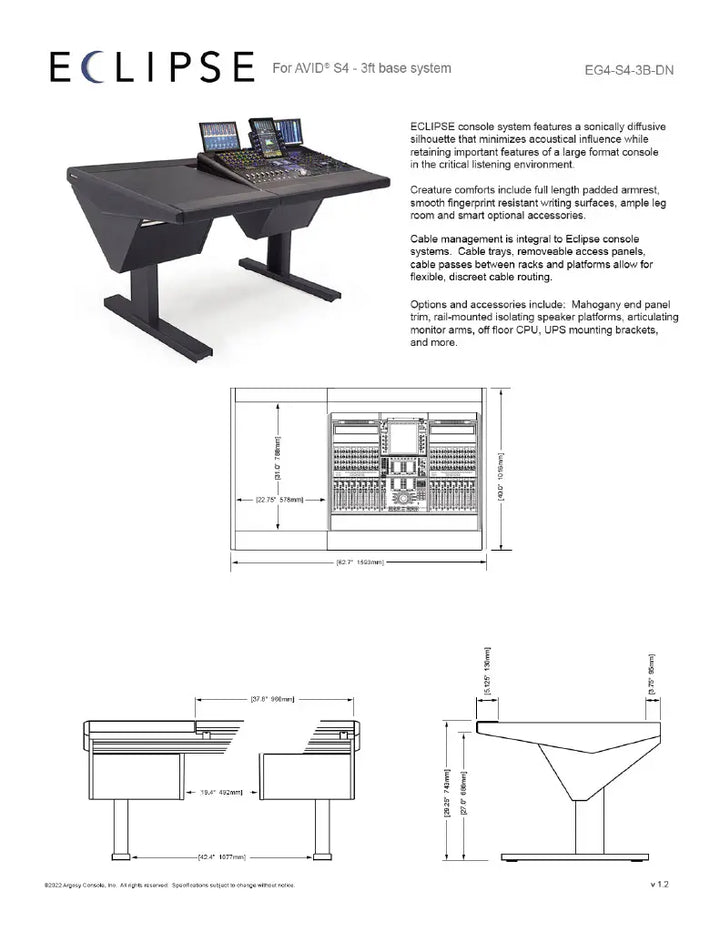 Argosy Eclipse for S4, 3 Foot Wide, Desk Left, Nothing Right, Mahogany EPs, Black legs