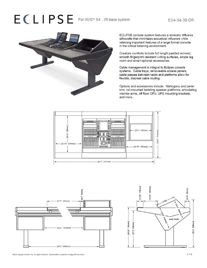 Argosy Eclipse for S4, 3 Foot Wide, Desk Left, 8sp Rack Right, Black EPs, Black legs