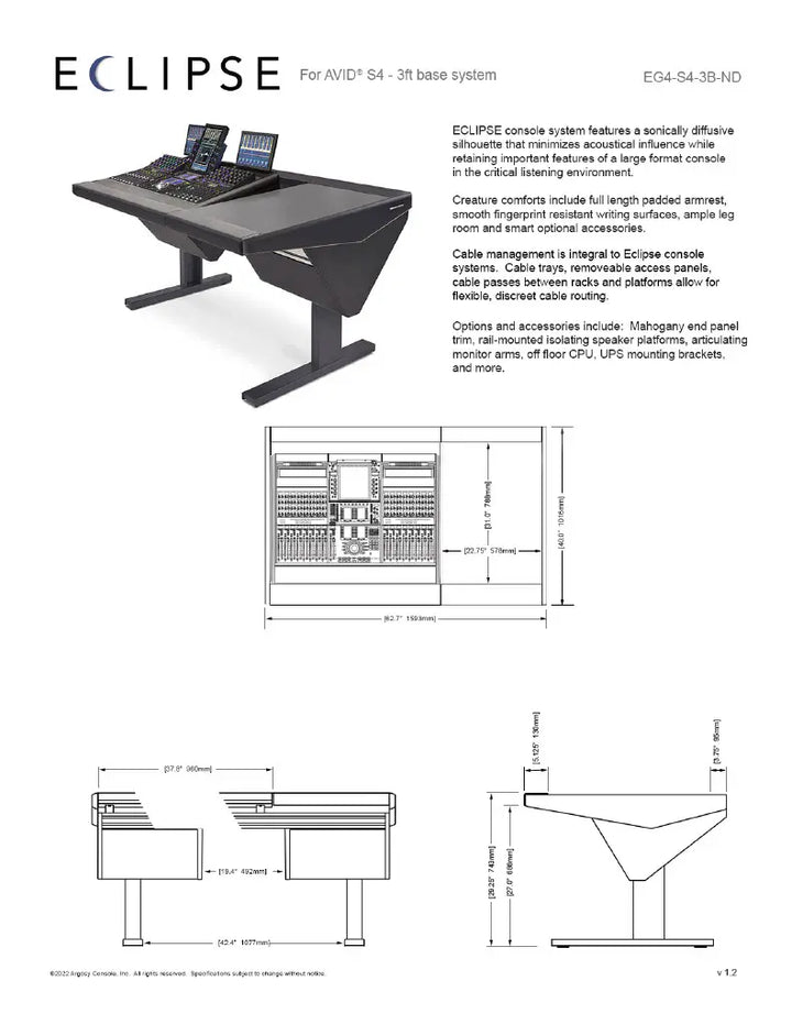 Argosy Eclipse for S4, 3 Foot Wide, Nothing Left, Desk Right, Mahogany EPs, Black legs