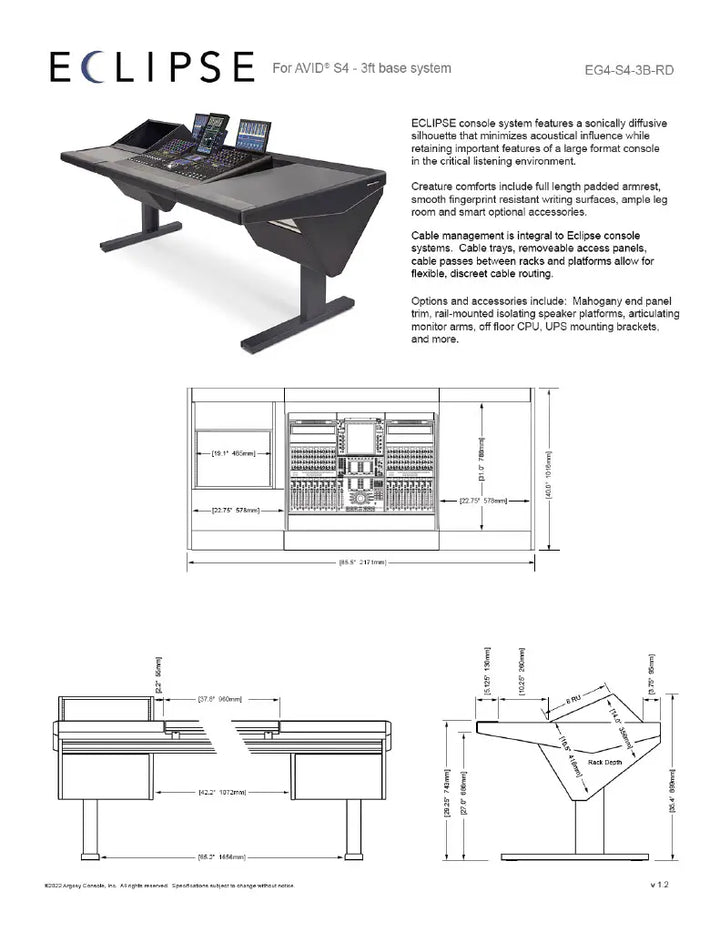 Argosy Eclipse for S4, 3 Foot Wide, 8sp Rack Left, Desk Right, Mahogany EPs, Black legs
