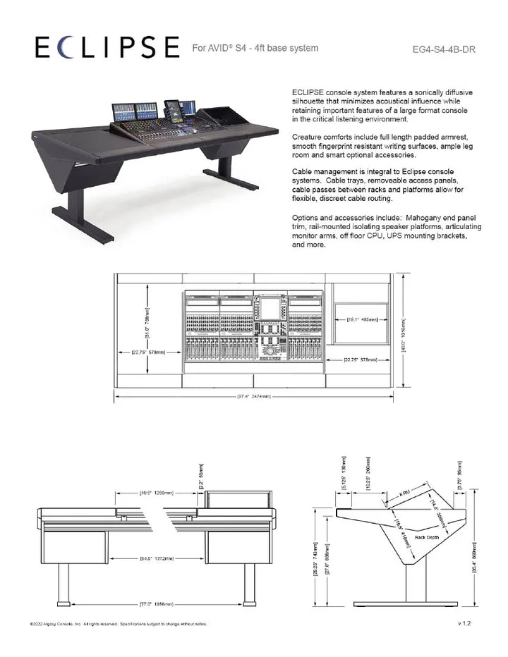 Argosy Eclipse for S4, 4 Foot Wide, Desk Left, Rack Right, Black End Panels, Black legs