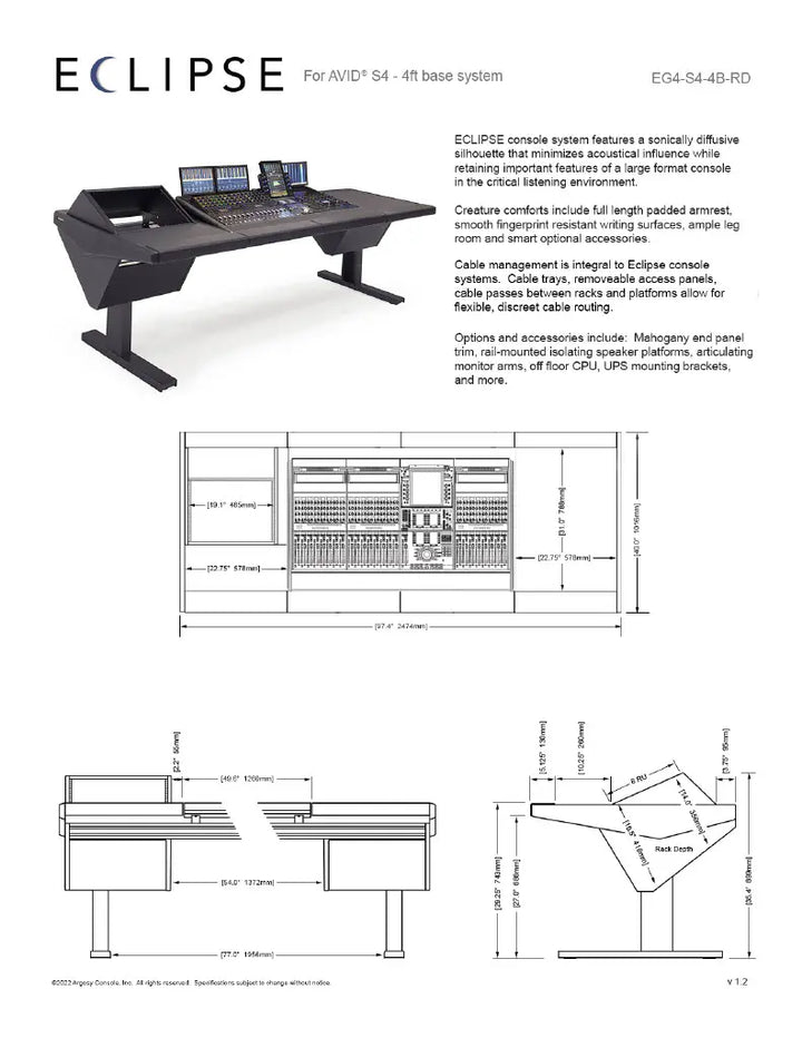 Argosy Eclipse for S4, 4 Foot Wide, 8sp Rack Left, Desk Right, Mahogany EPs, Black legs