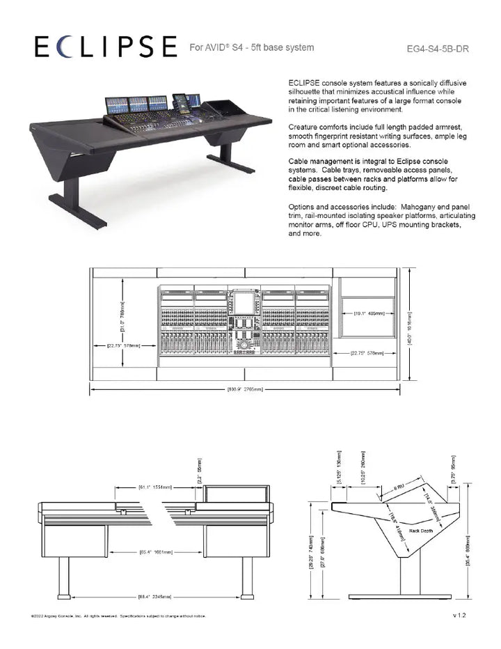 Argosy Eclipse for S4, 5 Foot Wide, Desk Left, Rack Right, Black EPs, Black legs