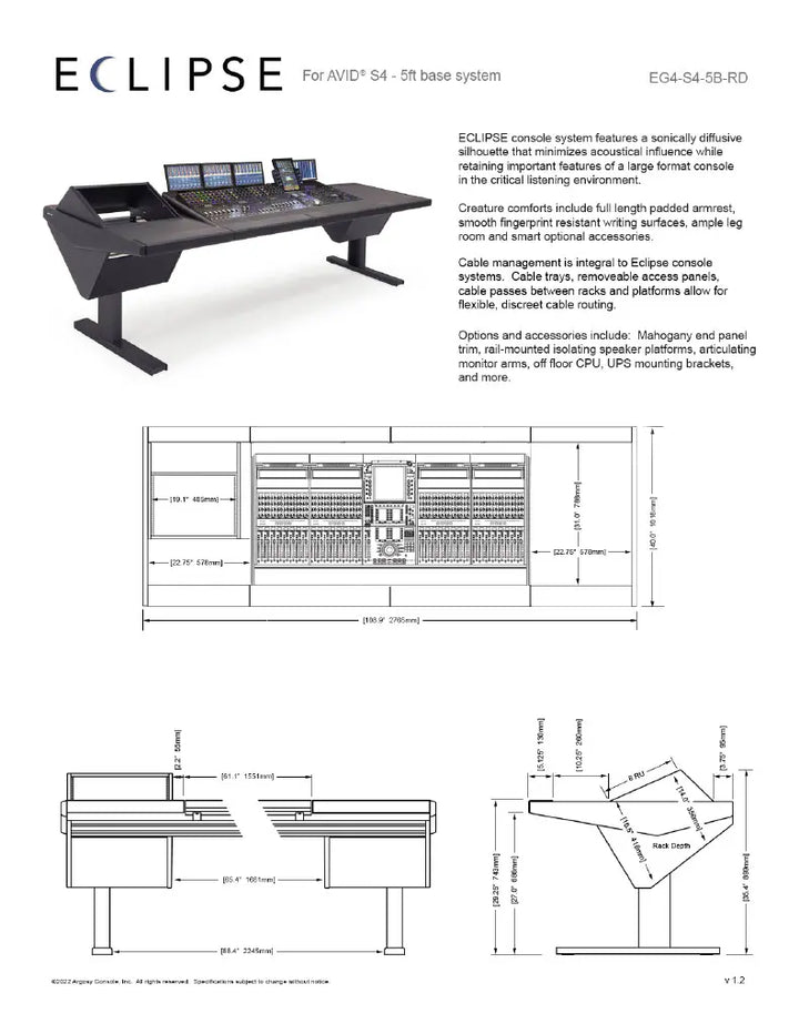 Argosy Eclipse for S4, 5 Foot Wide, 8sp Rack Left, Desk Right, Mahogany EPs, Black legs