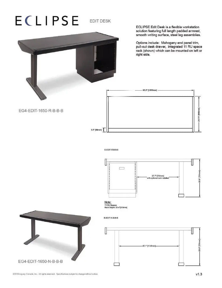 Argosy Eclipse Edit Desk w/no Rack, Black EPS, Black legs