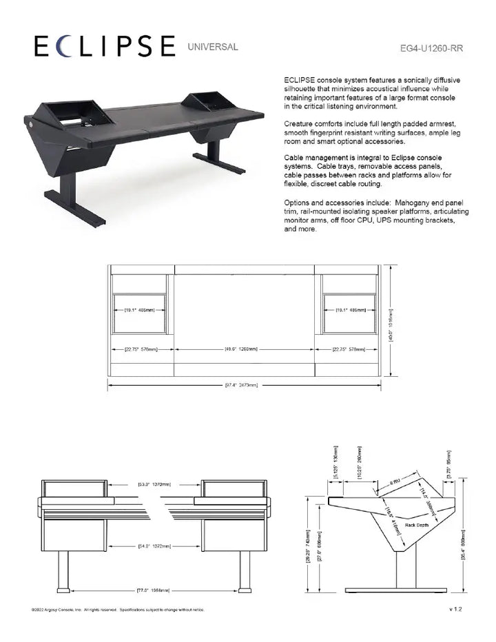 Eclipse Universal Workstation w/Rack Left & Right, 1260mm Center Desk, Black EPs, Black legs (1)
