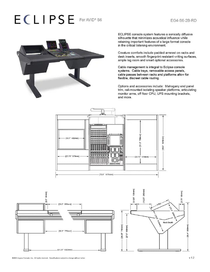 Argosy Eclipse for S6, 2 Bucket Wide, 8sp Rack Left, Desk Right, Mahogany EPs, Black legs