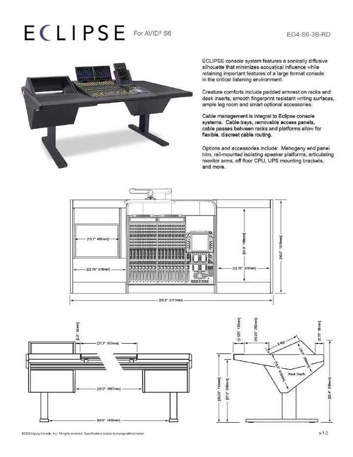Argosy Eclipse for S6, 3 Bucket Wide, 8sp Rack Left, Desk Right, Black EPs, Black legs