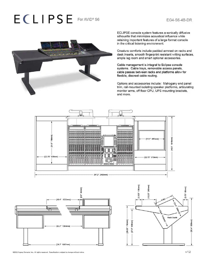 Argosy Eclipse for S6, 4 bucket wide, Desk Left, Rack Right, Black End Panels, Black legs