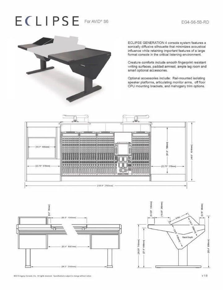 Argosy Eclipse for S6, 5 bucket wide, Rack Left, Desk Right, Black EPs, Black legs