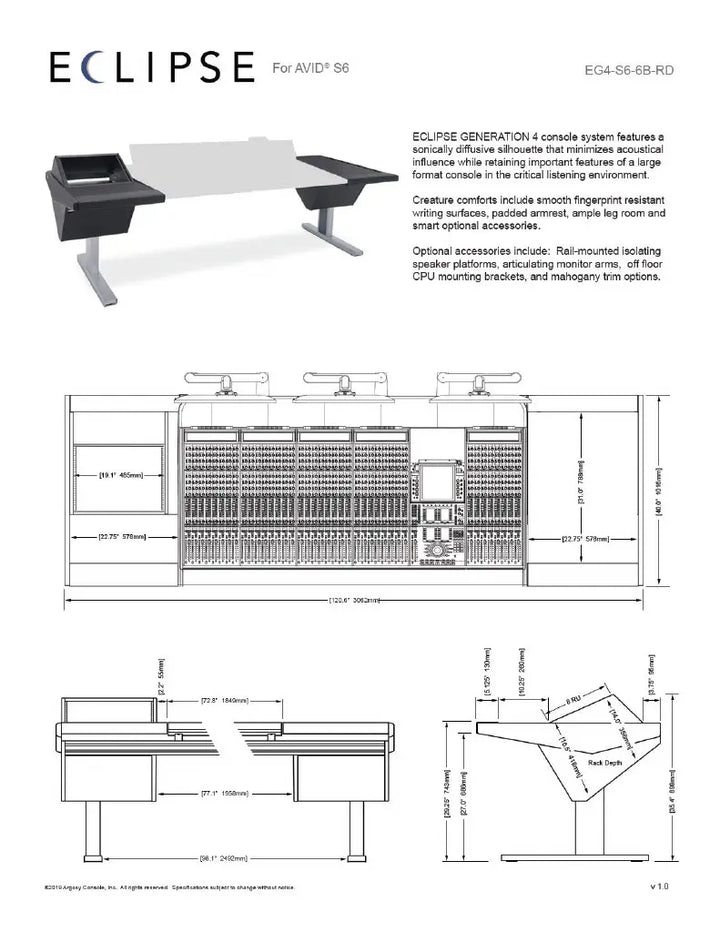 Argosy Eclipse for S6, 6 Bucket Wide, 8sp Rack Left, Desk Right, Mahogany EPs, Black legs
