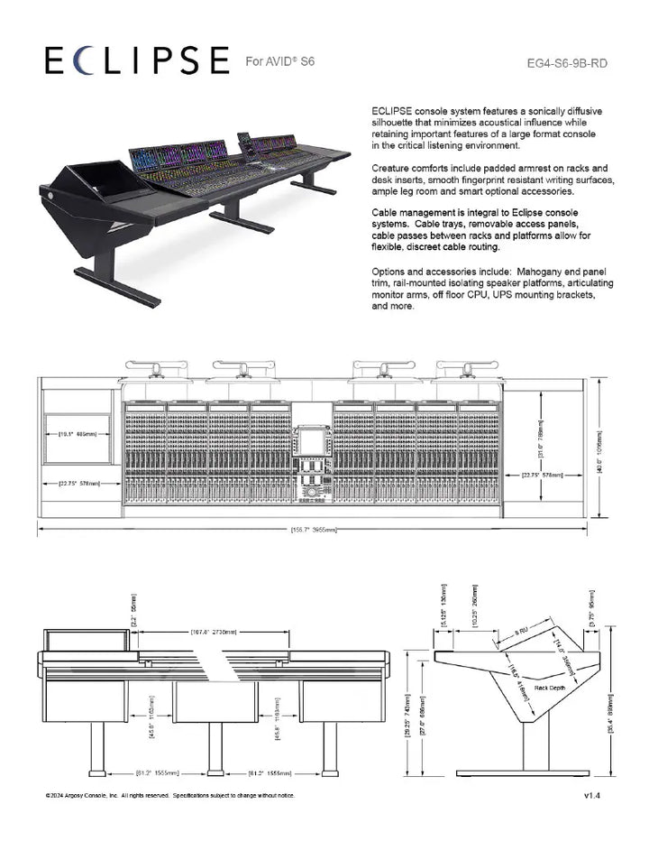 Argosy Eclipse for S6, 9 bucket wide, Rack Left, Desk Right, Black EPs, Black legs
