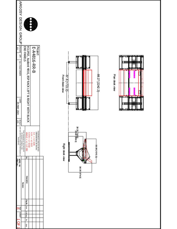 Argosy Eclipse for Audient ASP4816 w/ Desk on Left, 8sp Rack on Right, Mahogany Upper End Panels
