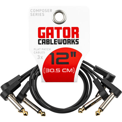 Gator Gator GCWC-FPC12-3PK 12" Composer Flat Patch Cable with Right-Angle 1/4" Male Connectors (3-Pack)