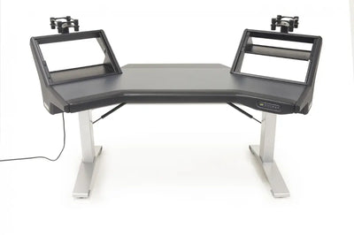 Argosy Halo Sit-Stand Plus, 2 rack shelves, & Pair 160 Speaker Platforms w/Black Traceless Desktop