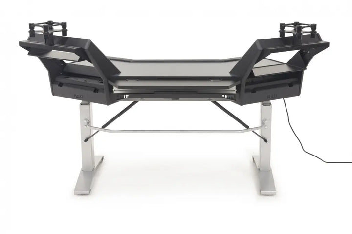 Argosy Halo Sit-Stand Plus, 2 rack shelves, & Pair 160 Speaker Platforms w/Black Traceless Desktop
