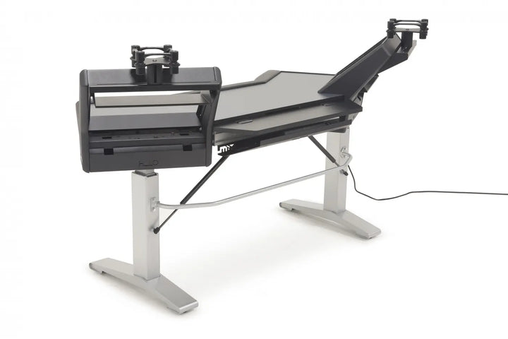 Argosy Halo Sit-Stand Plus, 2 rack shelves, & Pair 160 Speaker Platforms w/Black Traceless Desktop
