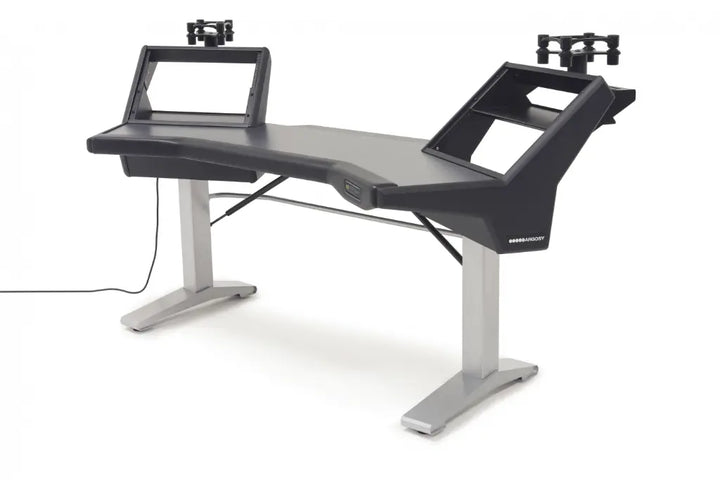 Argosy Halo Sit-Stand Plus, 2 rack shelves, & Pair 160 Speaker Platforms w/Black Traceless Desktop