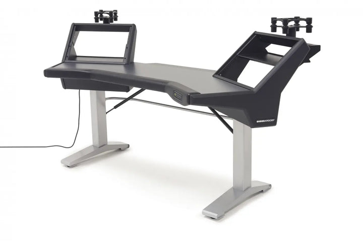 Argosy Halo Sit-Stand Plus, 2 rack shelves, & Pair 160 Speaker Platforms w/Black Traceless Desktop