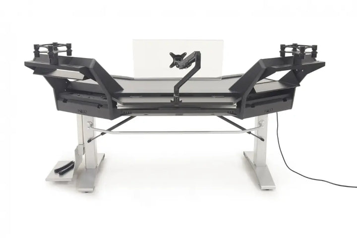 Argosy Halo E Ultimate, 2 Rack Shelves,160 Speaker Platforms, Accessory Drawer,D8 MonitorArm, CPU Shelf, Black Traceless Desktop